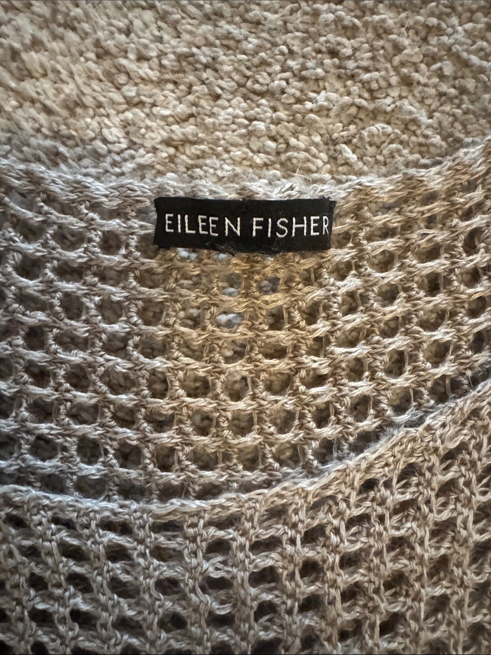 Eileen Fisher Taupe Open-Weave Crewneck Sweater - Picture 3 of 6